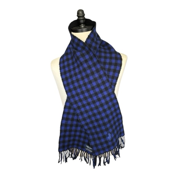 Polo Ralph Lauren reversible Fringe-Trim Lambs Wool Plaid Check 60” Scarf - Picture 1 of 8